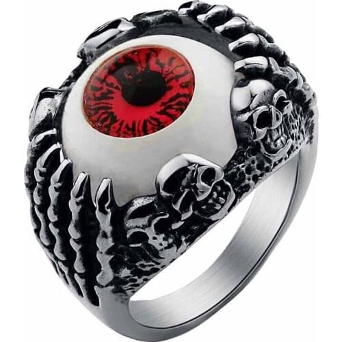 Valily Jewelry Skull Eyes Ring Evil Skeleton Hand Devil Rings For Men Stainless Steel Gold Finger Band Cool Vintage Ring Band