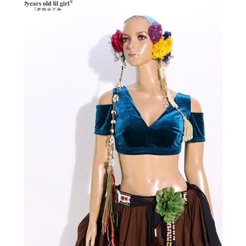 Belly Dance Velvet Top Fat Chance Tribal Choli Costume Drop Sleeve CJJ45