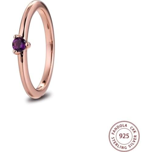 2021 New 100% Real 925 Sterling Silver Purple Solitaire Rings for Women Wedding Engagement Ring S925 Fine Jewelry
