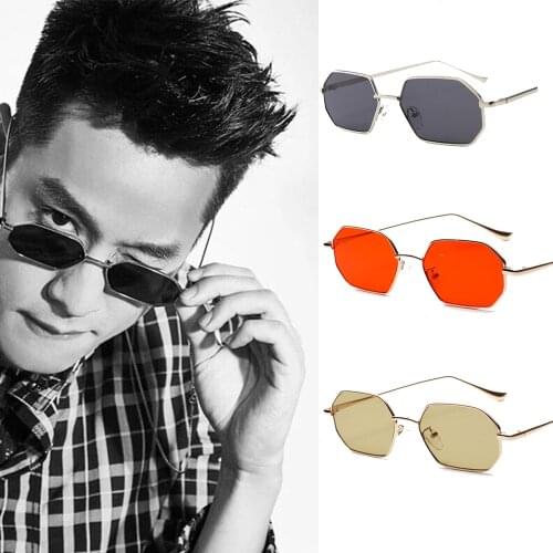 1PC small rectangle sunglasses men 2020 metal frame polygon women red lens sun glasses men gold unisex uv400 Brand Design Hot