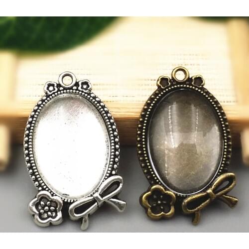 10 sets/lot two color filigree cameo cabochon 18*25mm base setting pendant + clear glass cabochons Wholesale 2016(A1008)