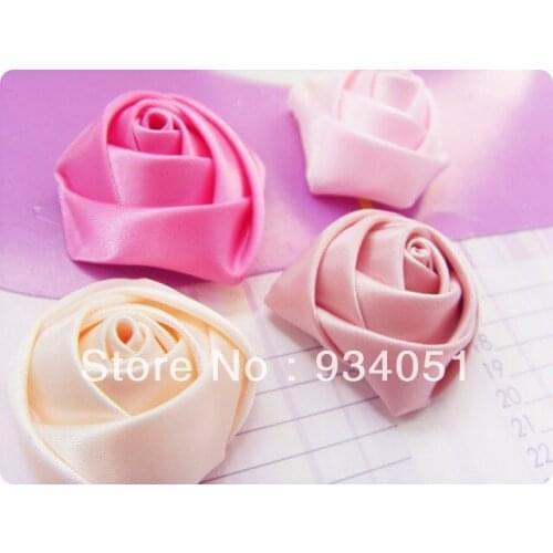 100pcs Lovely Satin Ribbon Fabric Rosette Flowers 35mm Kawaii PINK,PEACH,ROSE Handmade Flowers Bridal Bouquets,Headbands,Wreaths