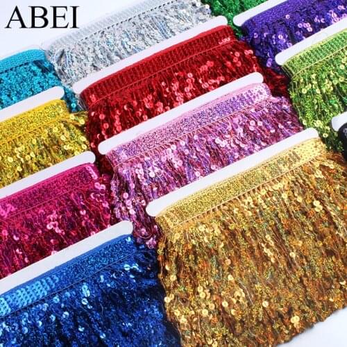 16cm 2yards Fringe Laser Sequins Paillette Tassel Ribbon Wedding Party Dress Stage Performance Suits Trims Sewing Fabric