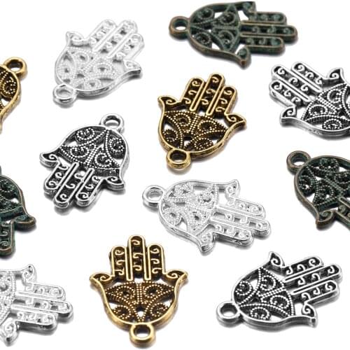 20pcs/lot 15*21mm Metal Antique Bronze Hand Fatima Hamsa Palm Protection Pendant For DIY Jewelry Making Findings Supplies
