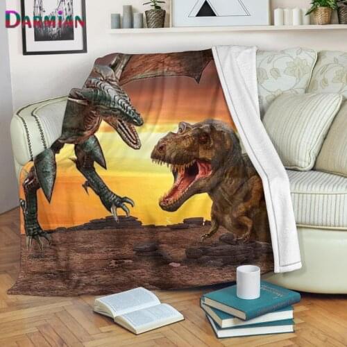 DARMIAN 3D Dinosaur Fashion Design Pattern Sherpa Blanket for Bedroon Sofa Kids Boys Men Fleece Throw Blanket Soft Warm Quilts