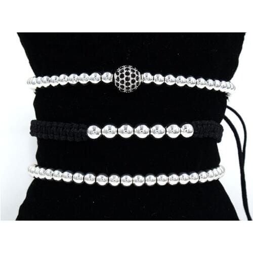 4mm 3PCS/Lot st42 gold silver Copper cz zircon cubic zirconia elastic ball bead Punk Macrame Chakra Reiki Charm Bracelet Bangles