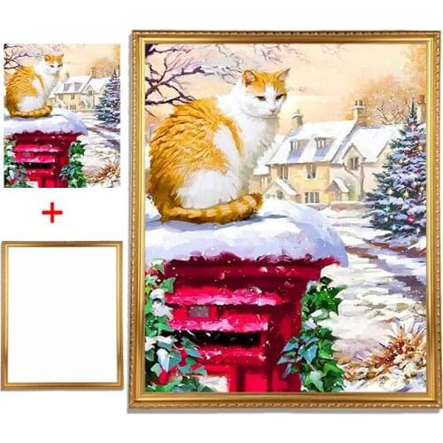 Framed Full Round Diamond Painting Cat 5D DIY Diamond Embroidery Animal Cross Stitch Mosaic Home Decor Gift