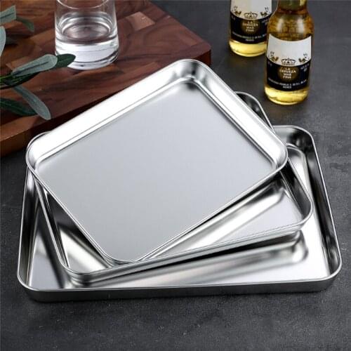 Silver Gold Non-Stick Stainless Steel Baking Tray Barbecue Food Fruit Bread Storage Shallow Plate Pan Dish Kitchen Bakeware Tool