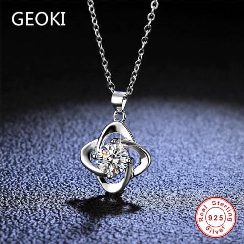 Geoki 925 Sterling Silver 1 Ct Perfect Cut D Color VVS1 Moissanite Lucky Plant Pendant Necklace Women Luxury Wedding Jewelry