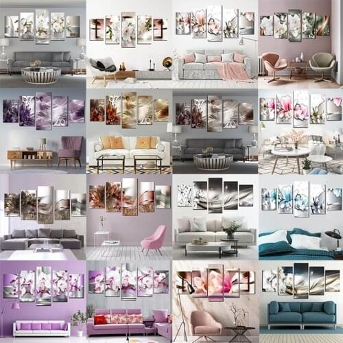 Living Room Decoration Painting 5 Pieces HD Modern Flower Art Poster Home Hotel Decoration Wall Corridor Painting Frameless