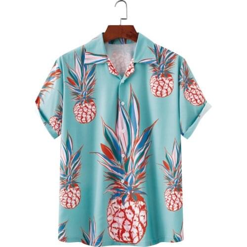 Pineapple Printed Cuban Collar Hawaii Shirts for Men Casual Short Sleeve Beach Hawaiian Shirt Camisas Para Hombre Harajuku Shirt