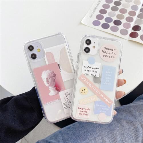 JAMULAR Art Letter Label Luxury Phone Case For iPhone 11 Pro Max 12 Mini 7 SE20 X XS XR 8 6Plus Transparent Soft Silicone Cover