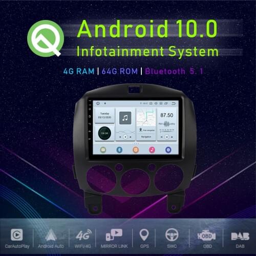 JSTMAX 9" Android 10.0 Car GPS Player For Mazda 2 Radio 2007 2008 2009 2010 2011 2012 2013 Multimedia Radio Player