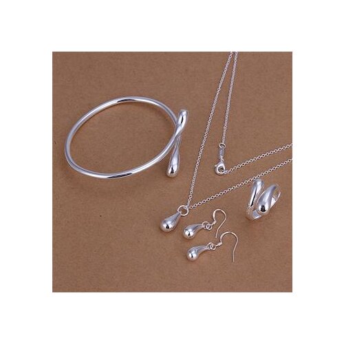 Fashion Wedding Bridal Jewelry Set N925 Stamped Silver color Water Drop Bracelets + Necklace + Rings + Earrings Sets s060