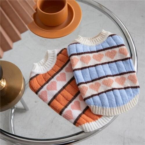 Cute Heart Cat Dog Sweater Knit Apparel Winter Terrier Schnauzer Chihuahua Yorkshire Maltese Poodle Bichon Pomeranian Clothing