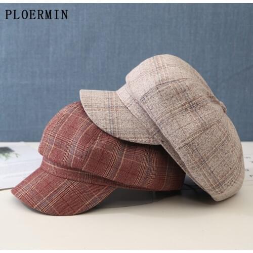 Fashion Retro Plaid Octagonal Hat Women Autumn Casual Berets Lattice Newsboy Hat Female Visor Caps High Quality