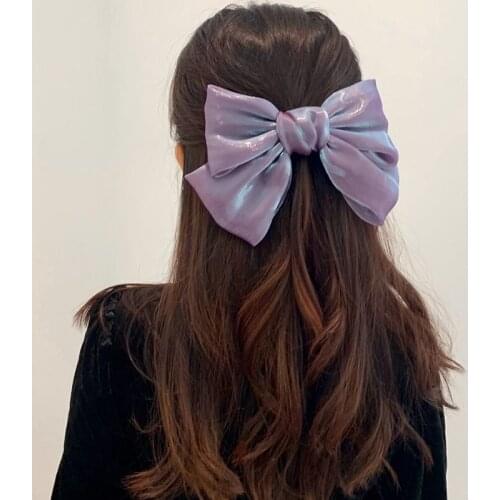 Fashion High Quatity Solid Color Big Bow Hairpins For Girl Popular Hair Clip For Women Sweet Two-layer Satin Hairgrip Hair Acces