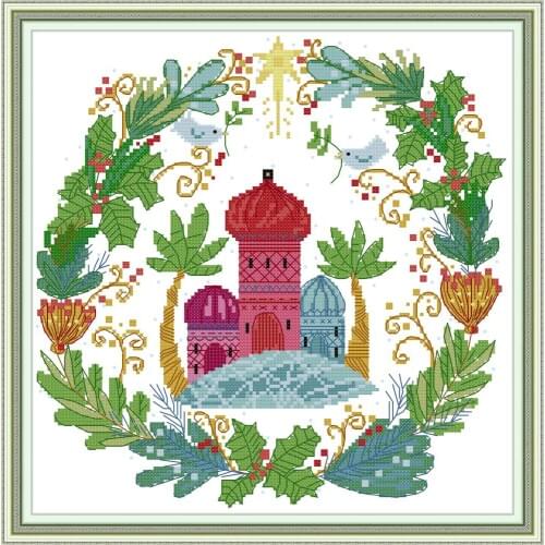 NKF Castle Cross Stitch Kit 11CT14CT Chinese Embroidery Needlework Set Cross Stitch Pattern for Home Decor