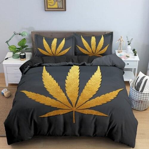Gold Black Tropical Leaves Duvet Cover Set Maple Leaf Bedding Sets And Pillowcase Home Textile AU US EU Size 2/3PCS Bed Sets