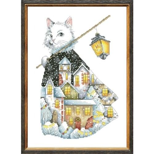Christmas cat cross stitch kits winter snow cartoon pattern design 18ct 14ct 11ct unprint canvas embroidery DIY needlework