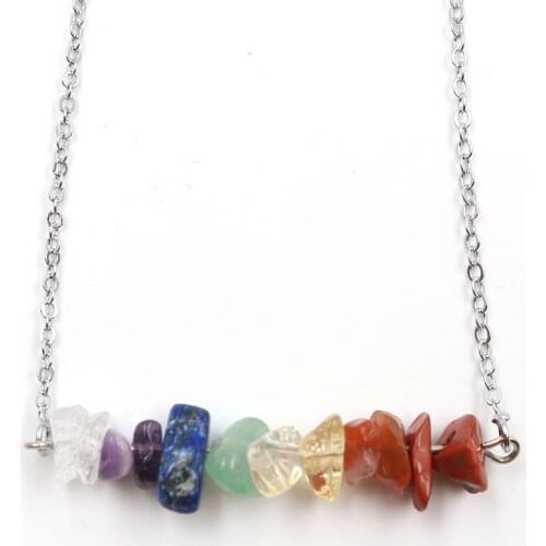 Irregular Shape Rainbow Stone Silver Plated Pendant Link Chain Necklace Green Aventurine Jewelry
