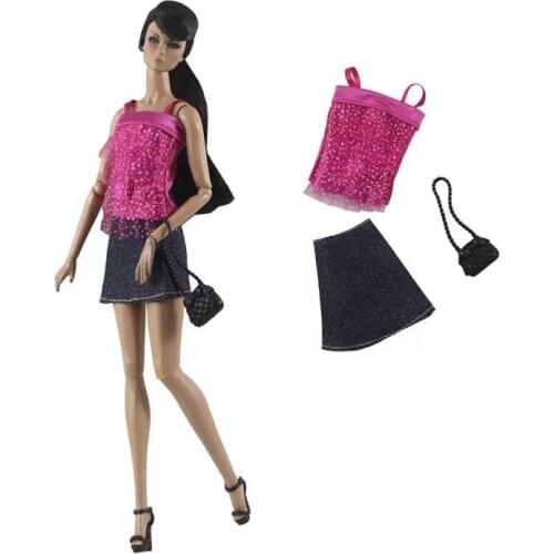 Charming 1/6 BJD Doll Clothes for Barbie Clothes Outfit Rosy Vest Jeans Skirt 11.5" Dolls Accessories Kids Dollhouse DIY Toys