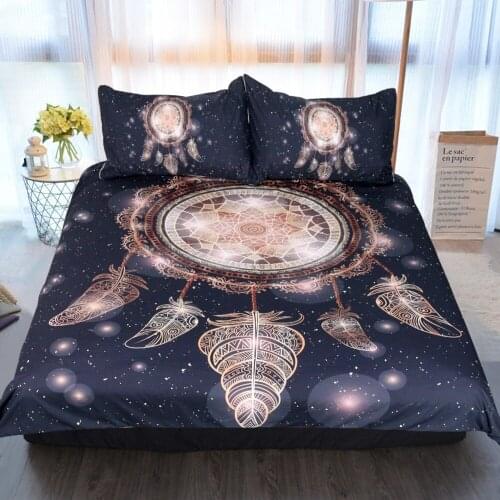 Luxury Bedding Set dreamcatcher Twin Full Queen King Size Galaxy Golden Print Bohemian Bedclothes 3d Duvet Cover bed set 3pcs