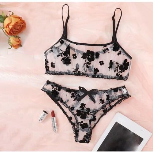 Sexy Womens Underwear Set Sexy Embroidered Bra and Panty set Push up Bralette Floral Lingerie Set Sexy Transparent Underwear