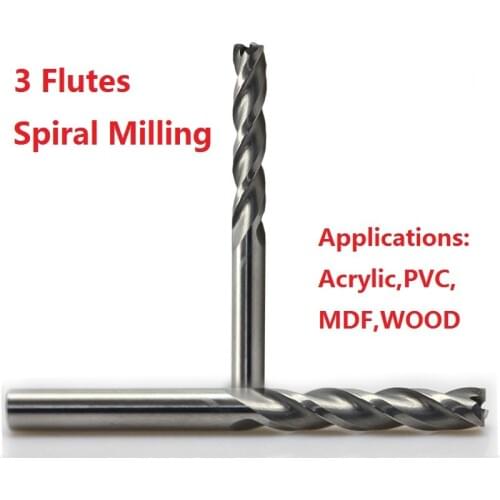 1pc 3.175mm SHK Three Flutes Spiral Milling Engraving Cutters Solid Carbide Cutting Bits 3 Flutes Spiral Tools