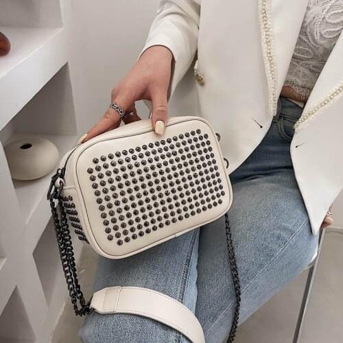 Rivet Womenn Shoulder Bag Designer Handbag Purse PU Leather Zipper Clutches Pouch Retro Chain Hand Bag Female Crossbody Pouch