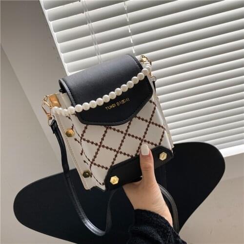 Lingge embroidery thread handbag women 2021 new fashion pearl shoulder small square bag design messenger bag fashionable purses