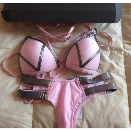 2Piece Sets Womens Bikini Sexy Camisole Shorts Cotton Splicing Gilding Bandage Super Bikini Suits