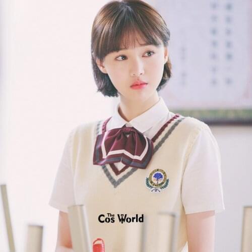 S-XXL Spring Autumn Apricot Sleeveless Knit Badge Vests Pullovers V Neck Sweaters For JK School Uniform Student Clothes