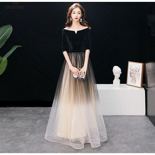Dresses Woman Party Night Boat Neck A-Line Long Evening Dress Floor-Length Evening Gowns for Women