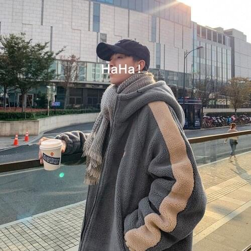 Winter hooded cotton-padded lambs for men and women cotton-padded jacket Korean version trend Joker loose casual coat thickened