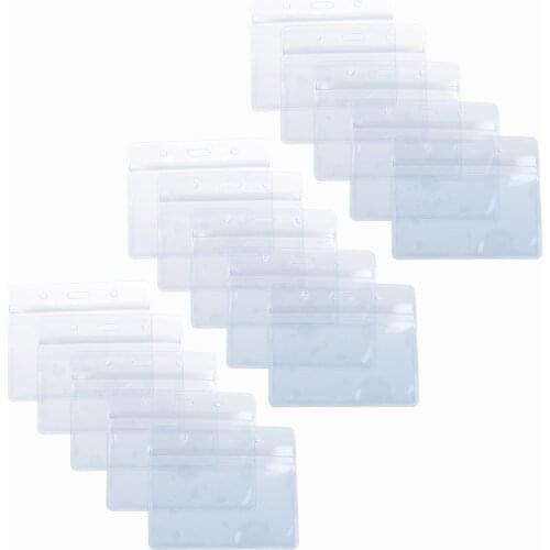 15 pcs Clear PVC Business ID Badge Card Holder Case with Slot & Chain Holes (15 Horizontal Style)