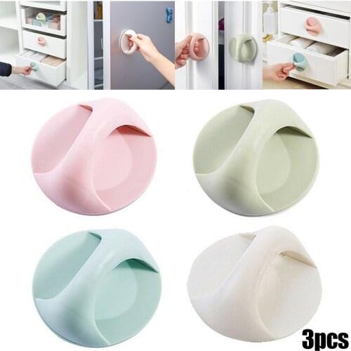 3Pcs Door Handle Round Sticky Handle For Cupboards Window Drawers Paste-type Wardrobe Handles Balcony Glass Sliding