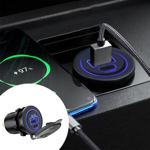 45W DC 12/24V AOC4049 PD Interface Charger Dual Ports 5 Modes QC3.0 LED USB Fast Charger for Car