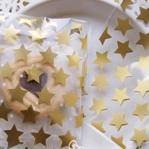 50pcs/lot Super Cute Transparent White & Gold Star Printed Self-Adhesive Bags Candy Bag Biscuit Bag Decor
