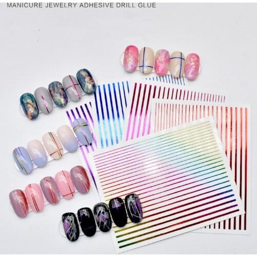 Aurora Self-Adhesive Lines Nails Sticker for Manicure Holographic Colorful Patches Sequins Sparkles Nail Art Decoration T1629