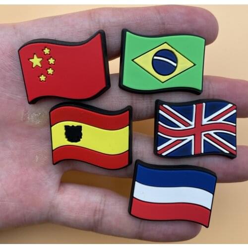 Free Shipping 1 Pcs Shoe Charms National Flag Decorate Shoe Accessories Shoe Buckle Decorations Fit Croc JIBZ Kids X-Mas Gift