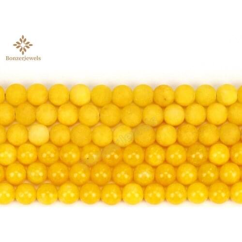 Yellow Colors Jades Round Loose Smooth Spacer Natural Stone Beads For Jewelry Making DIY Bracelet Necklace 6 8 10 12MM