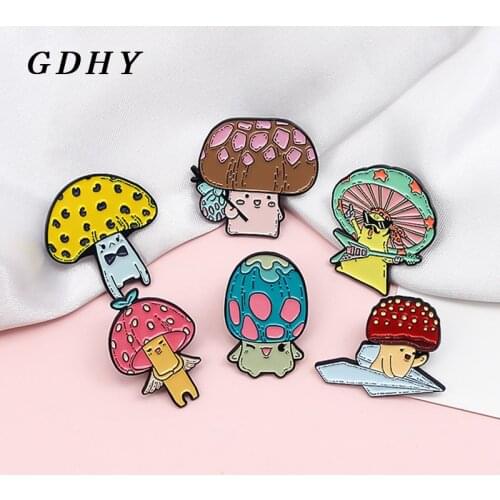 GDHY Colour Mushroom Enamel Pin Rock singer Paper Plane Brooch Fashion Badge Jewelry Gift