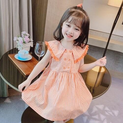Casual Girls Dresses Kids Girls Clothes Sweet Plaid Sleeveless Dresses for Girls Summer Cotton Princess Dress Children Clothing