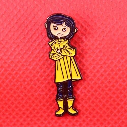 Coraline enamel pin little girl brooch creepy animation badge cute pins women shirts jackets accessories