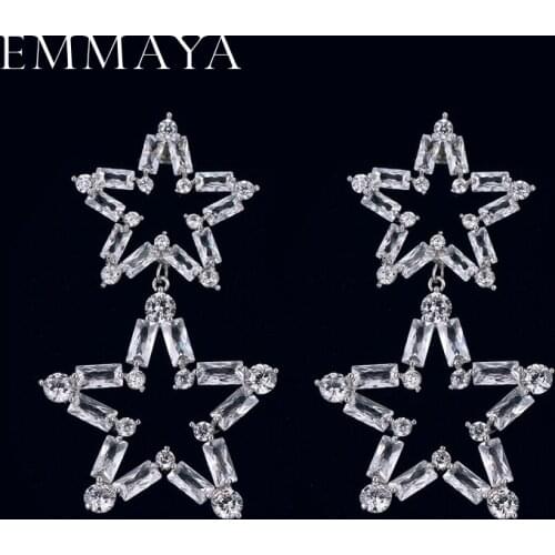 EMMAYA New Luxury Long Big Drop Earrings Micro Paved Tiny CZ Star Shape Pendant for Women Party Wedding Jewelry
