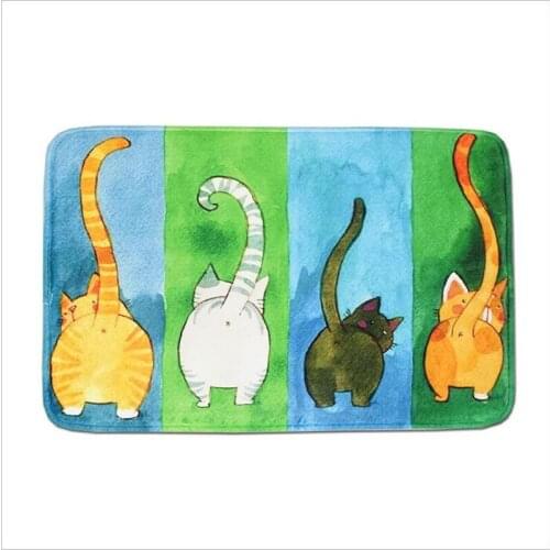 Occident Style Flannel Carpet with Cartoon Cats Printing Bedroom Kitchen Bathroom Door Mat Non-Slip Absorbent Floor Pad