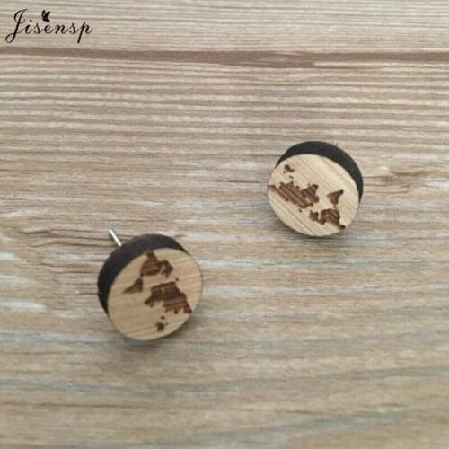Jisensp Simple Fashion Circle Pendant Stud Earrings Wooden Women Globe World Map Earring Jewelry for Women Christmas Gift