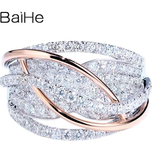 BAIHE Solid 14K White+Rose Gold 1.4ct Round cut Natural Diamonds Fine Jewelry Wedding Ring Engagement Gift Trendy Diamond Ring