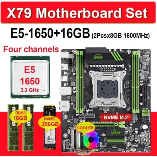 JINGSHA X79 Motherboard Set With LGA2011 Combos Xeon E5 1650 CPU 2pcs x 8GB = 16GB Memory DDR3 1600Mhz NVME 256GB M.2 + Cooler